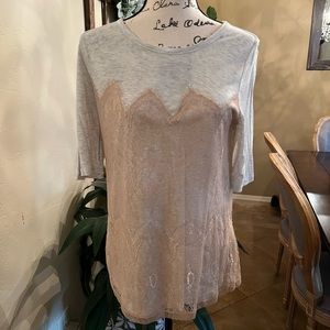 Anthropologie Bordeaux lace tee
